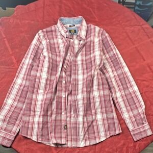 Lee Men's Regular Fit Plaid Long Sleeve Button-Up Shirt Red White M